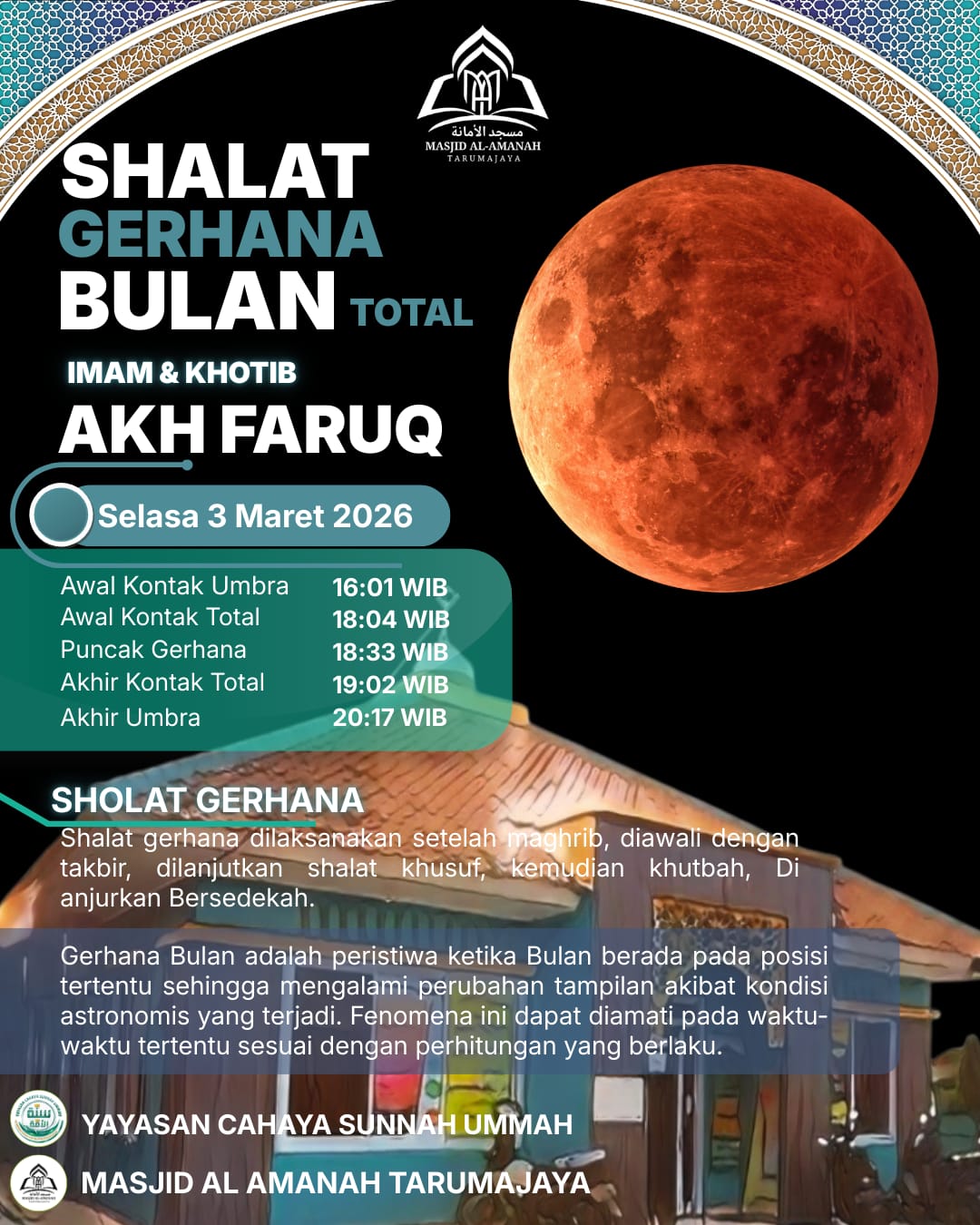 Info Shalat Gerhana Bulan Total 3 Maret 2026 Masjid Al-Amanah Tarumajaya